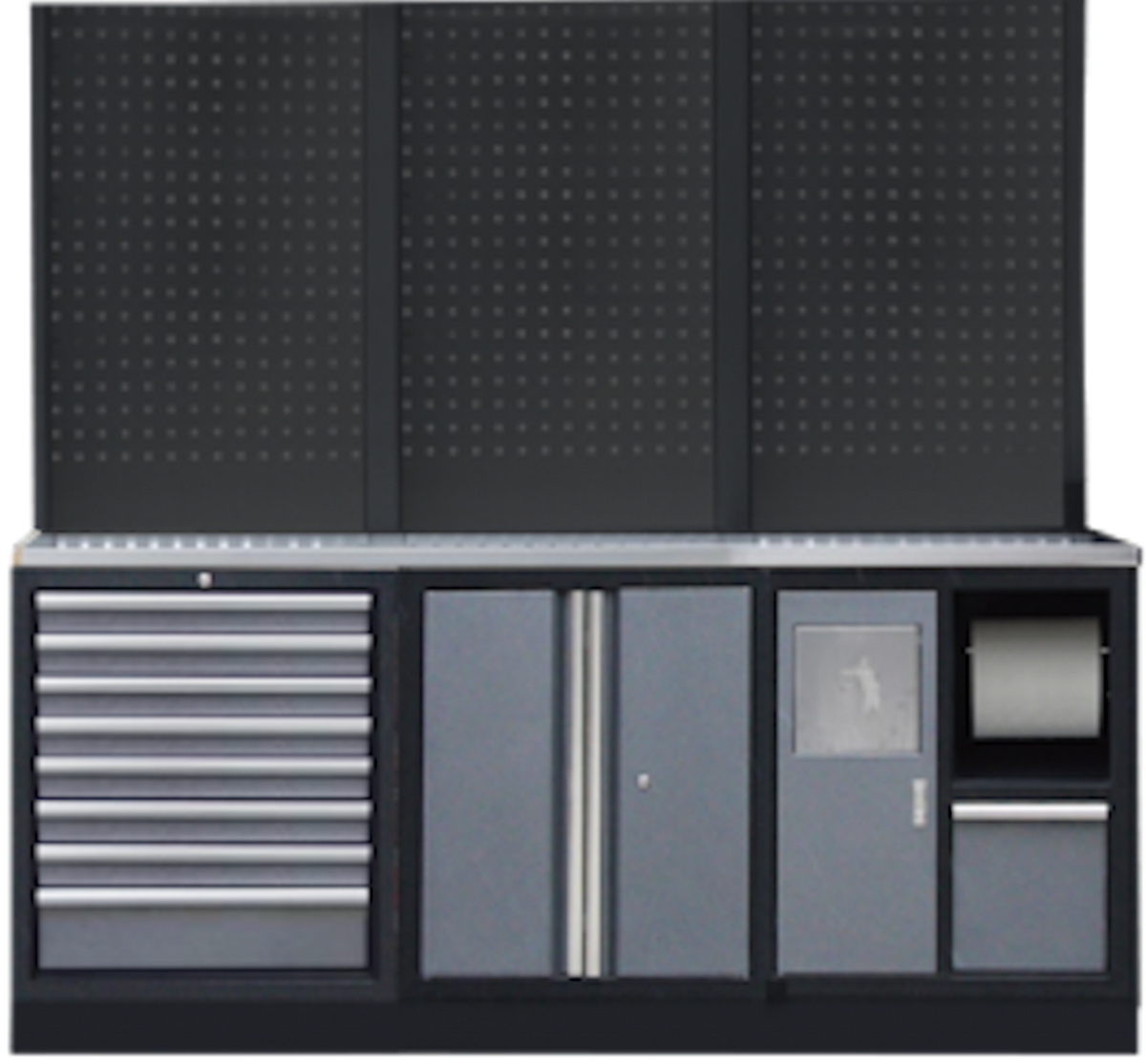 PROFESSIONEEL GARAGE WANDSYSTEEM 3 RUGPANELEN MET RVS WERKBLAD