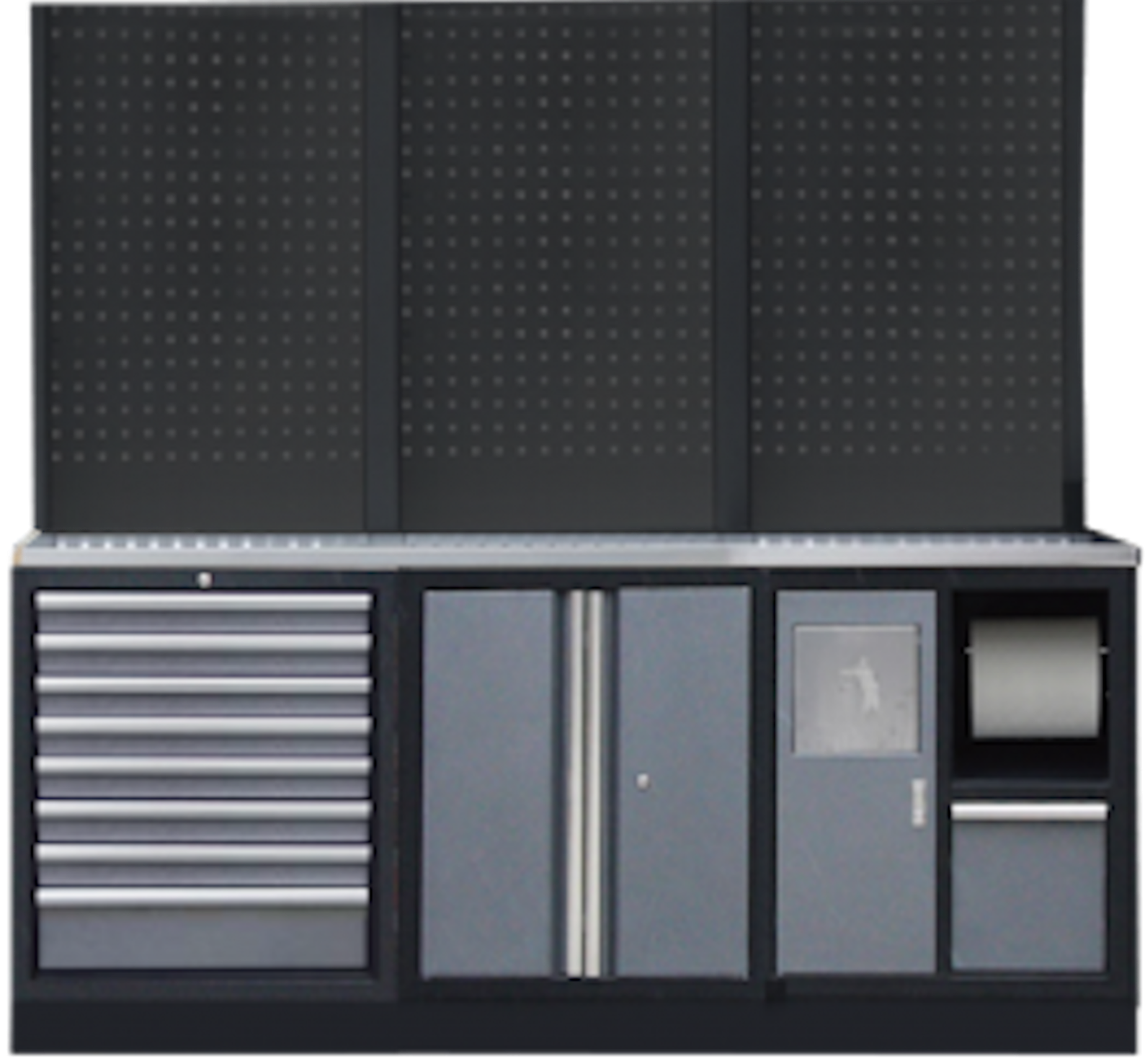 PROFESSIONEEL GARAGE WANDSYSTEEM 3 RUGPANELEN MET RVS WERKBLAD