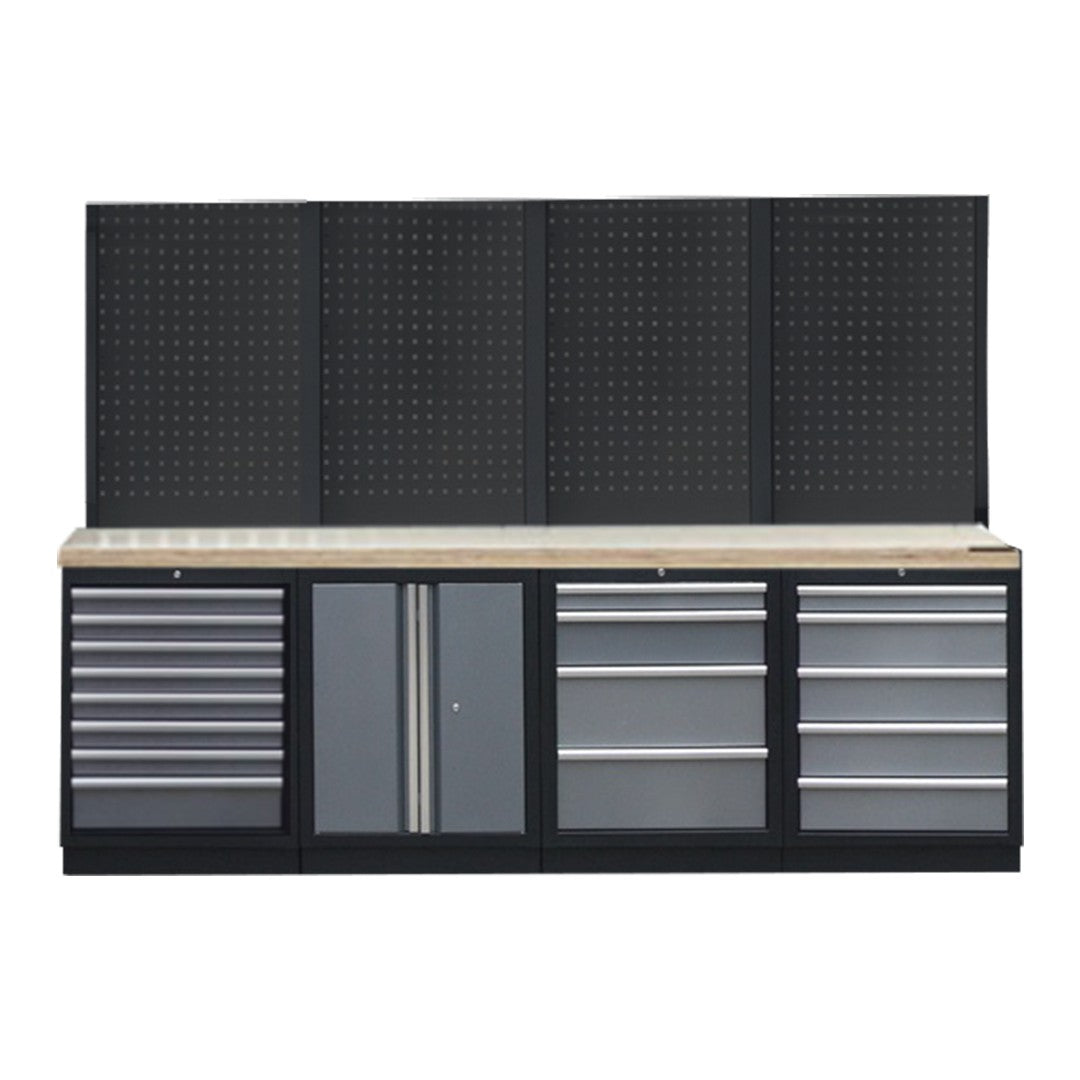 PROFESSIONEEL GARAGE WANDSYSTEEM 4 RUGPANELEN MET HOUTEN WERKBLAD