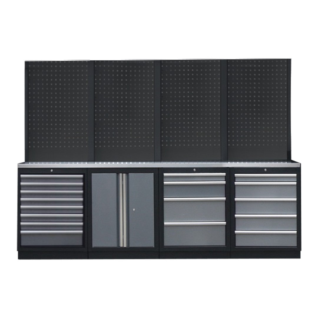 PROFESSIONEEL GARAGE WANDSYSTEEM 4 RUGPANELEN MET RVS WERKBLAD