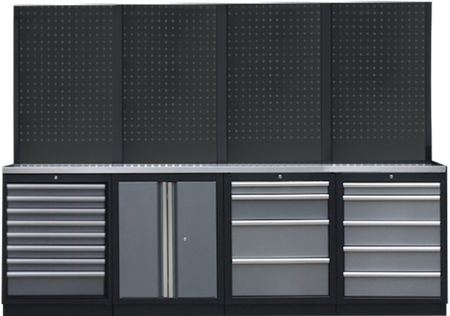 PROFESSIONEEL GARAGE WANDSYSTEEM 4 RUGPANELEN MET RVS WERKBLAD