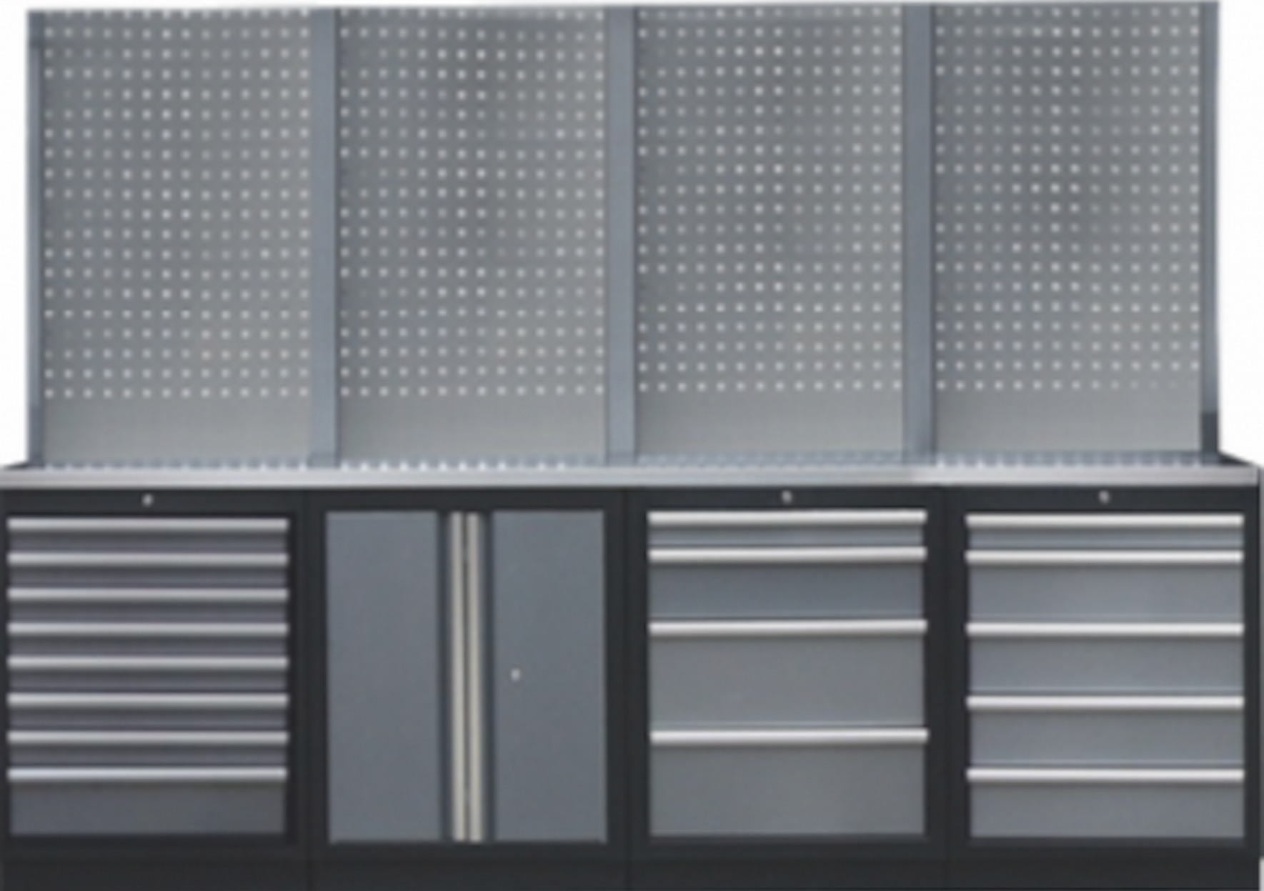 PROFESSIONEEL GARAGE WANDSYSTEEM 4 RUGPANELEN MET RVS WERKBLAD
