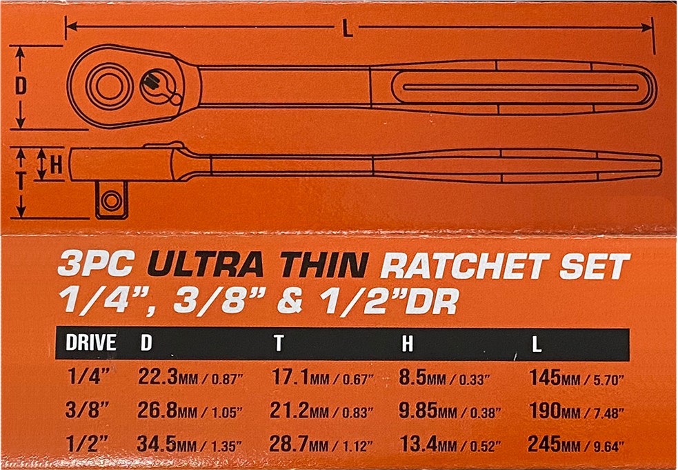 RATEL SET 1/4,3/8,1/2" ULTRA DUN