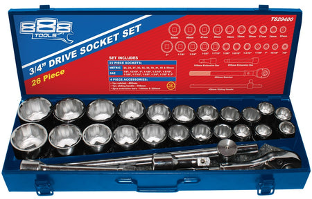 T8 DOPPENSET 3/4" METRIC/SAE 26 DELIG