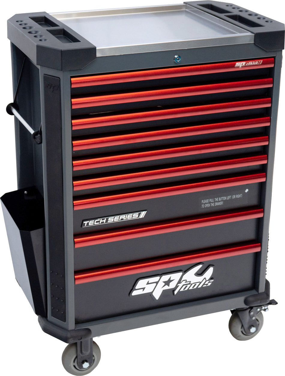 387 DELIGE TOOLKIT IN TECH SERIE GEREEDSCHAPSWAGEN MET 9 LADEN DIAMOND BLACK/ROOD