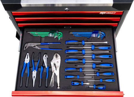 387 DELIGE TOOLKIT IN TECH SERIE GEREEDSCHAPSWAGEN MET 9 LADEN DIAMOND BLACK/ROOD