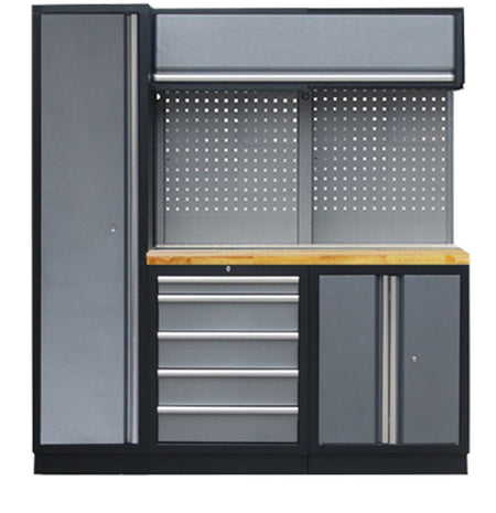 PROFESSIONEEL GARAGE WANDSYSTEEM 2 RUGPANELEN+KAST MET HOUTEN WERKBLAD