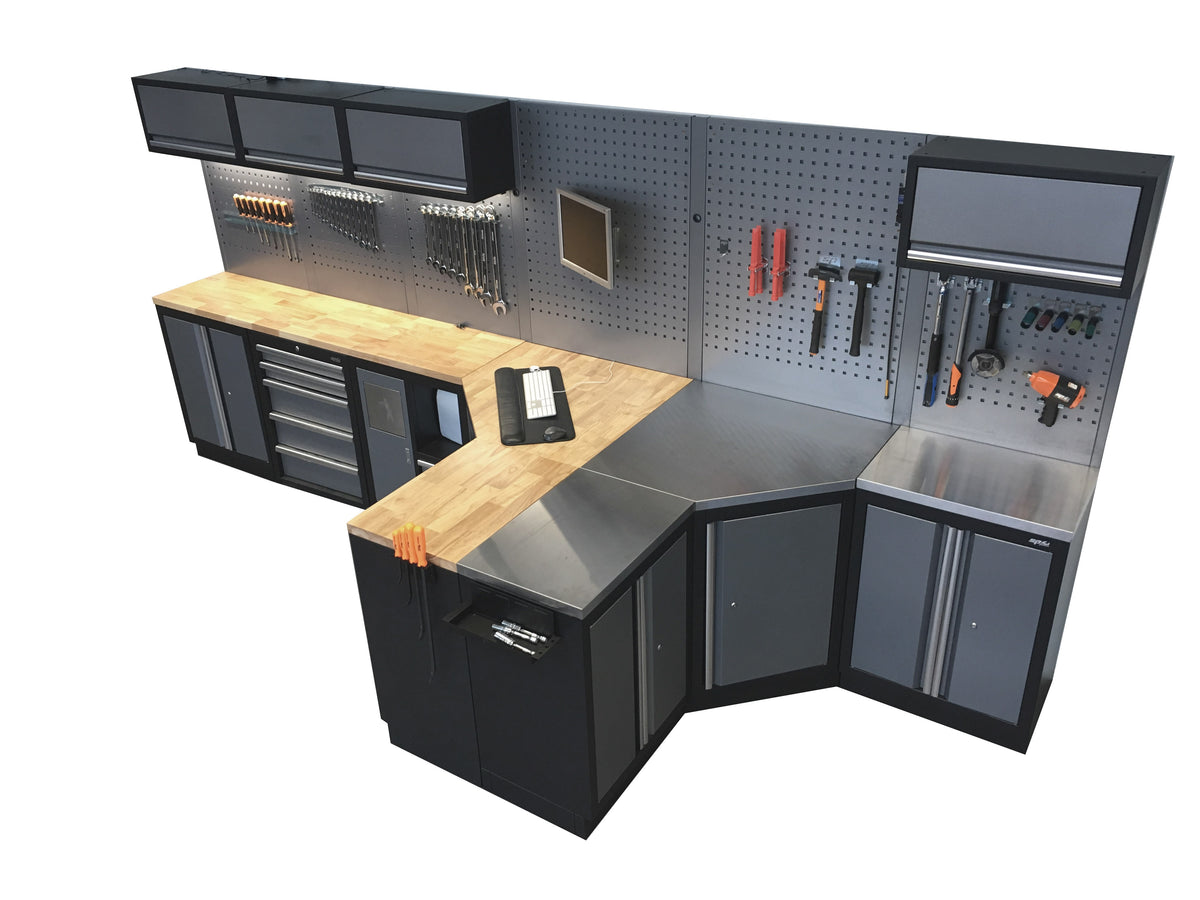 SP WORKSHOP SERIES DUBBELE HOEKOPSTELLING MET RVS WERKBLAD