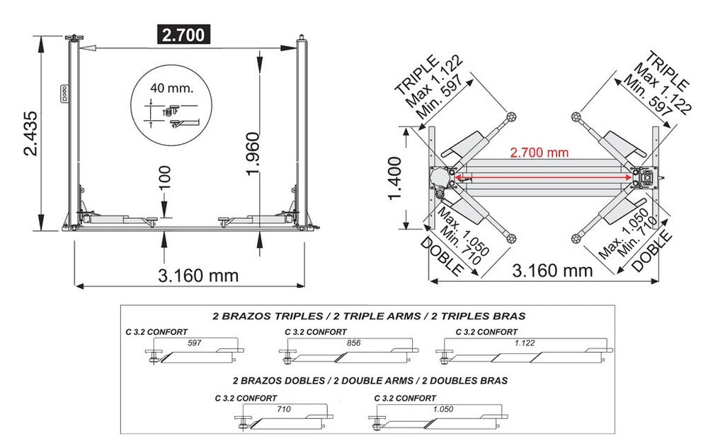 Twee koloms hefbrug 3200kg Comfort Cascos - Weldingshop