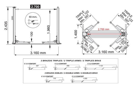 Twee koloms hefbrug 3200kg Comfort Cascos - Weldingshop